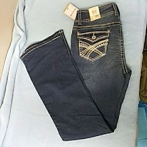 WallFlower NWT Embellished Flap Pocket Bootcut Jeans Thick Stitch Blue